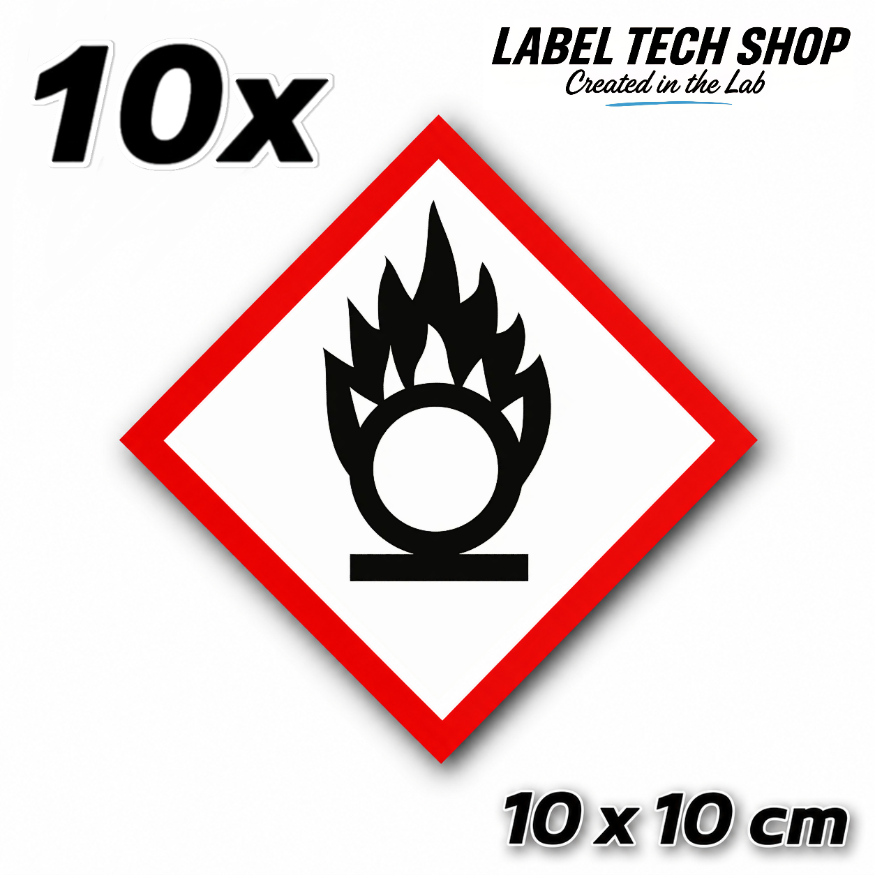 GHS03 Brandfördernd Aufkleber Oxidizing Hazard Sticker Gefahrstoffsymbol Gefahrgut Chemie Labor Kennzeichen nach CLP / GHS Arbeitssicherheit