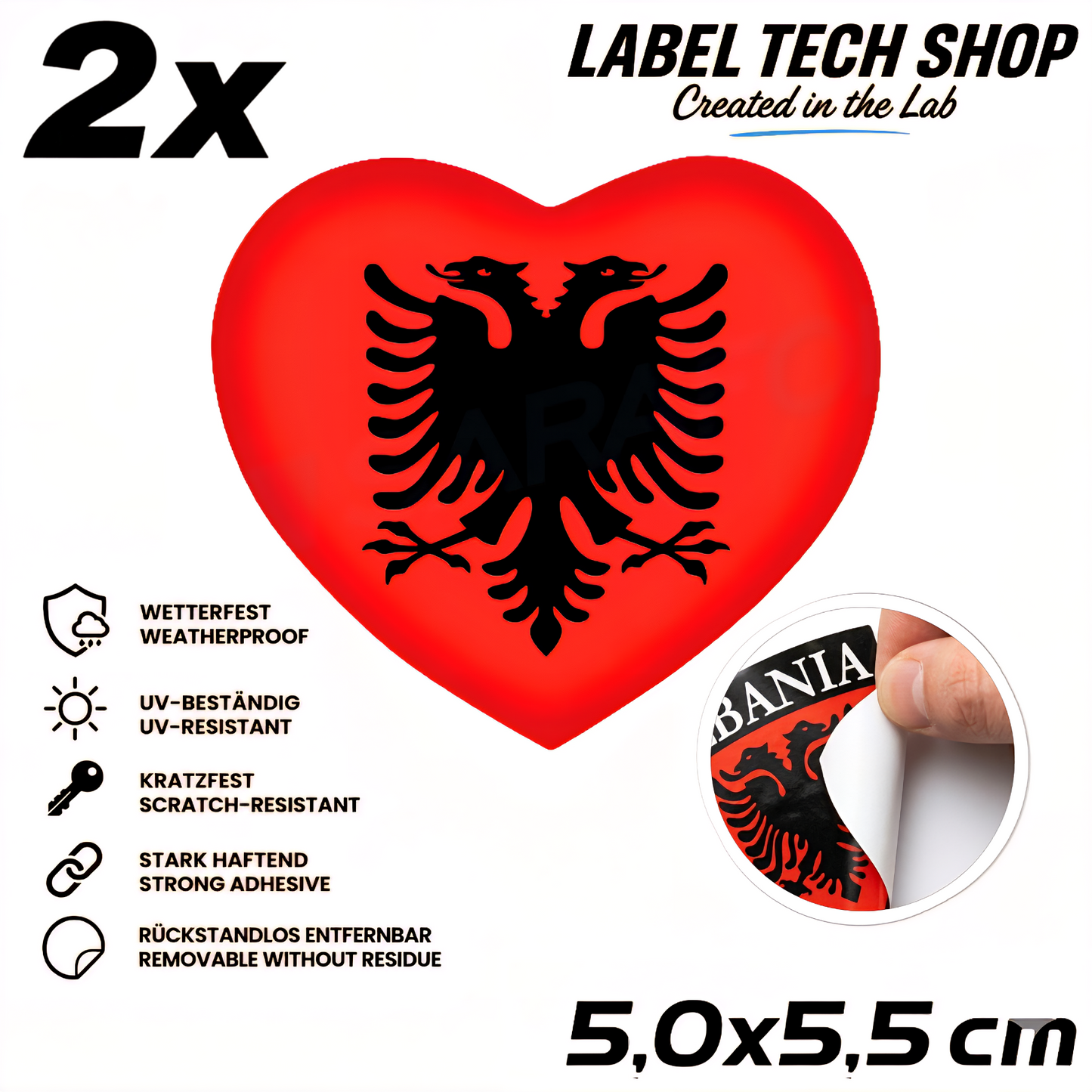 🇦🇱 Albanien Herz Aufkleber Albania Heart Sticker Zemra Shqiptare Sticker Adler 5,0x5,5cm NR.005