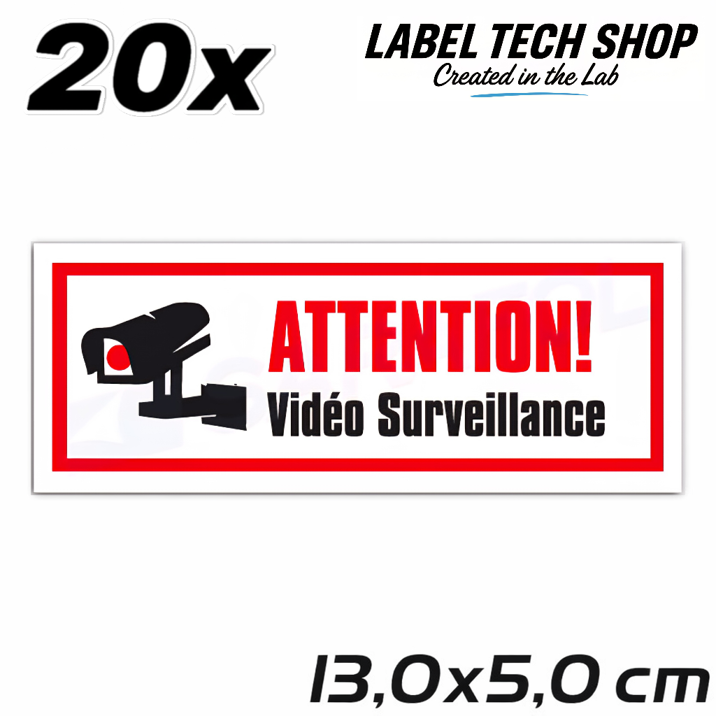 Autocollant Vidéo Surveillance – Attention Caméra Sécurité – Sticker Surveillance – 13,0 × 5,0 cm (125)