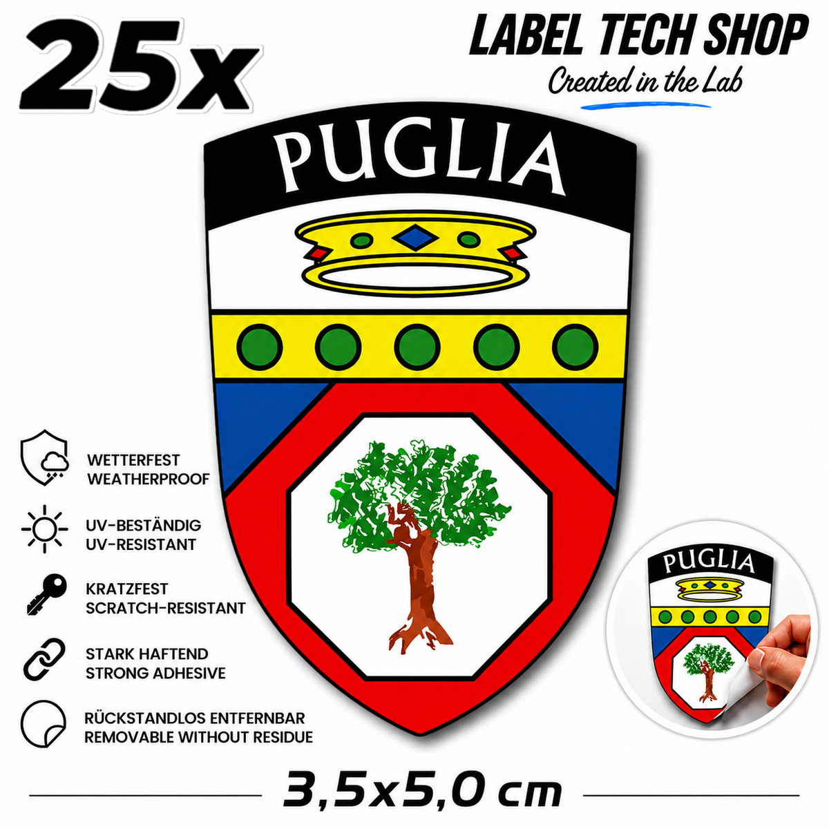 Apulien Puglia Pugliese Aufkleber Adesivo Sticker Bari Foggia Flagge Wappen Emblem Auto Helm 3,5x5,5cm NR.012