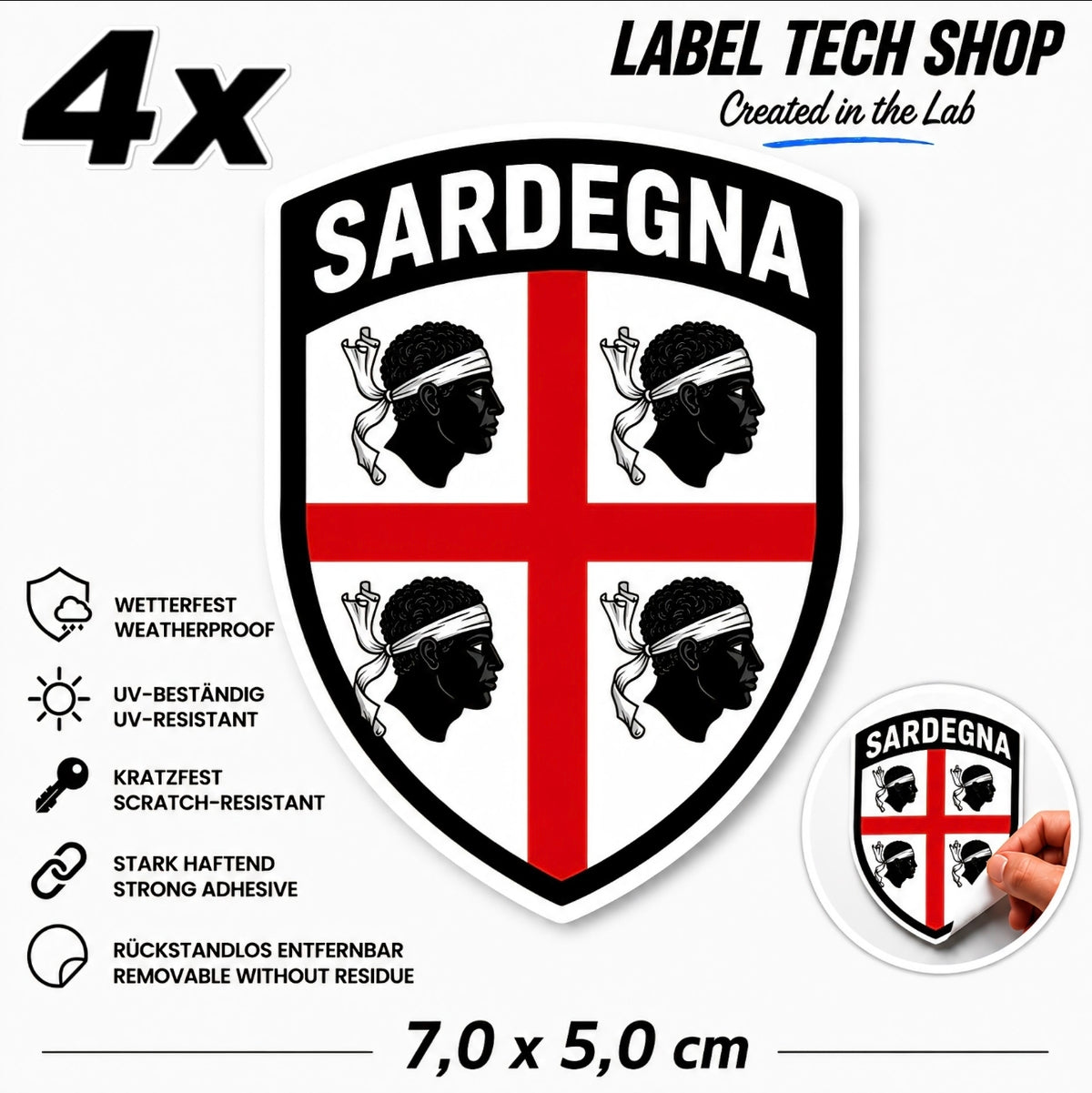 Sardegna Sardinien Sardinia Aufkleber Adesivo Sticker Quattro Mori Flagge Wappen Emblem Auto Helm 7,0x5,0cm NR.008