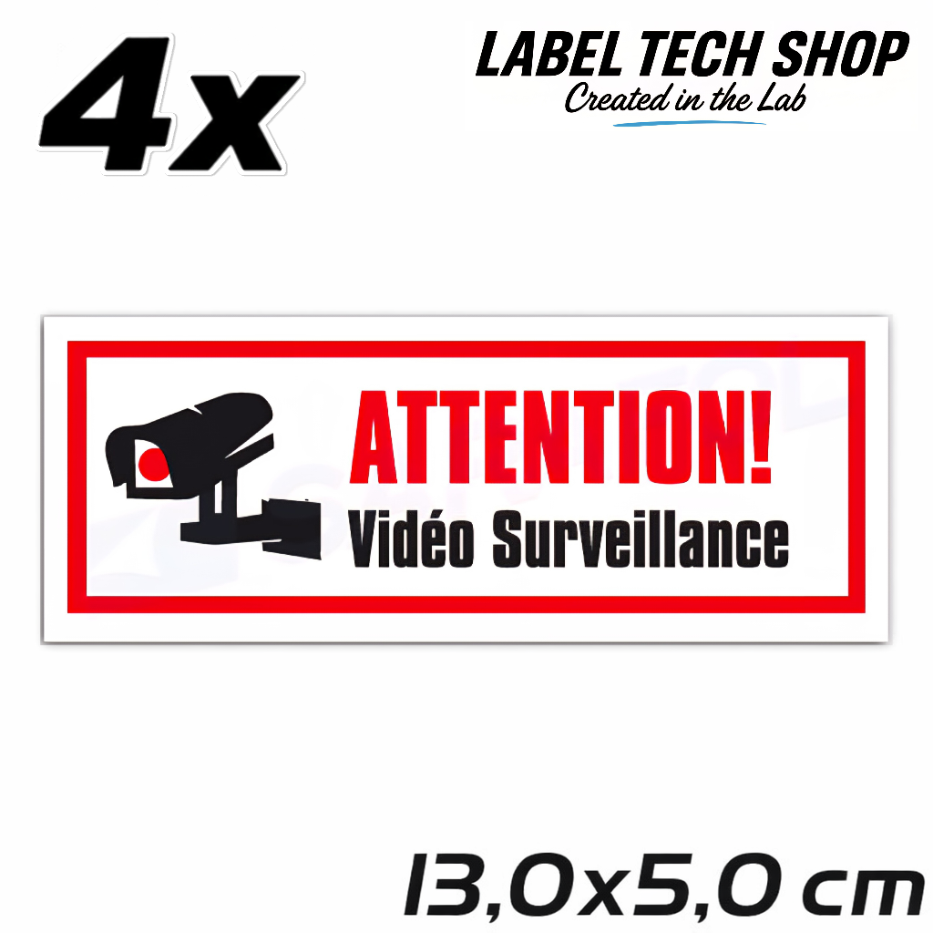 Autocollant Vidéo Surveillance – Attention Caméra Sécurité – Sticker Surveillance – 13,0 × 5,0 cm (125)