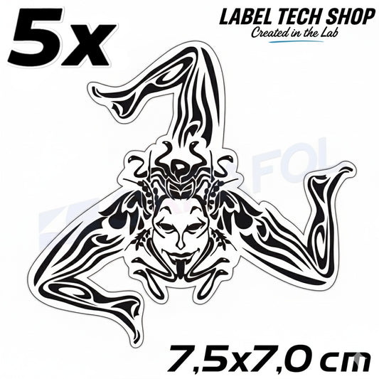 5x Sizilien Trinacria Aufkleber Transparent Schwarz – Sicilia Sticker 7,5x7,0cm (064)