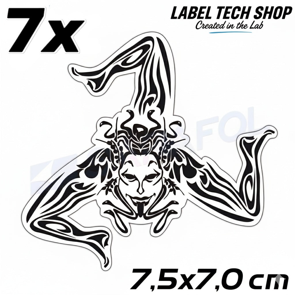 7x Sizilien Trinacria Aufkleber Transparent Schwarz – Sicilia Sticker 7,5x7,0cm (064)