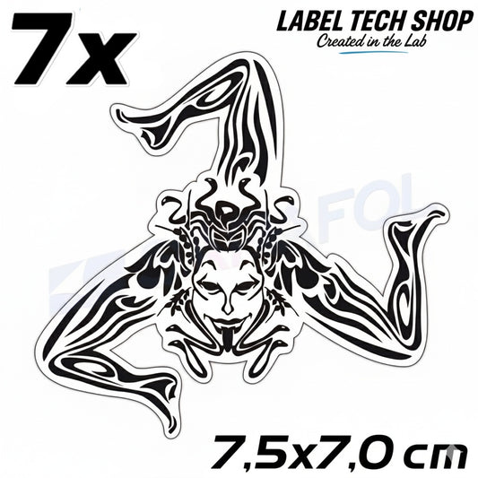 7x Sizilien Trinacria Aufkleber Transparent Schwarz – Sicilia Sticker 7,5x7,0cm (064)