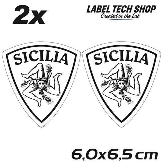 2x Sizilien Aufkleber, Sicilia Sicily Flag Wappen Sticker Black,White 6,0x6,5cm (063)