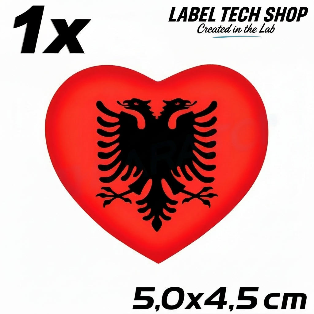 1x Albania Shqiponja Herz Sticker – Albanien Flagge Heart Aufkleber 4,5x5,5cm (005)