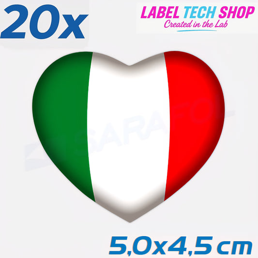 20x Italia/Italien Aufkleber Herz 5×4,5cm Flagge Italien Adesivo Cuore Sticker 046