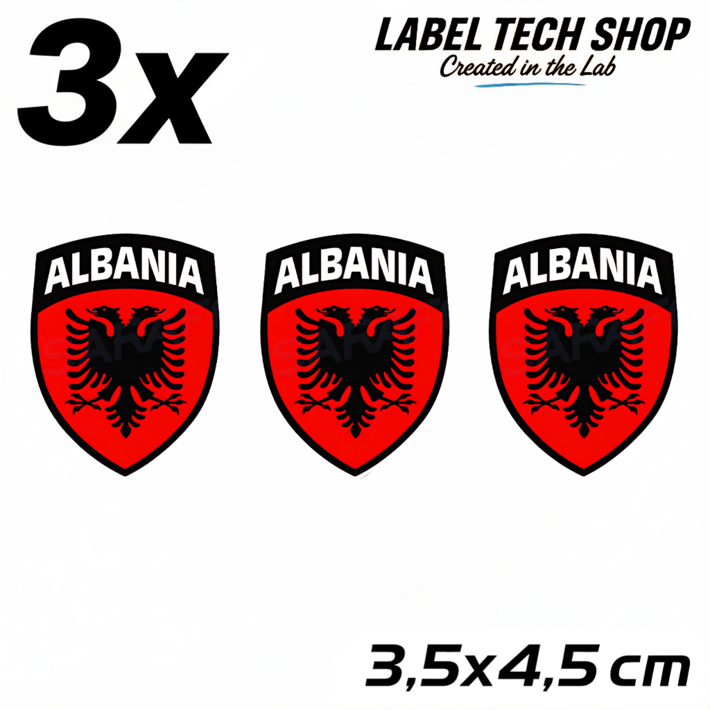 3x Albanien Aufkleber (Klein) Shqipëria Shqiponja  – Albania Flagge Emblem Wappen Sticker 3,5x4,5cm (103)