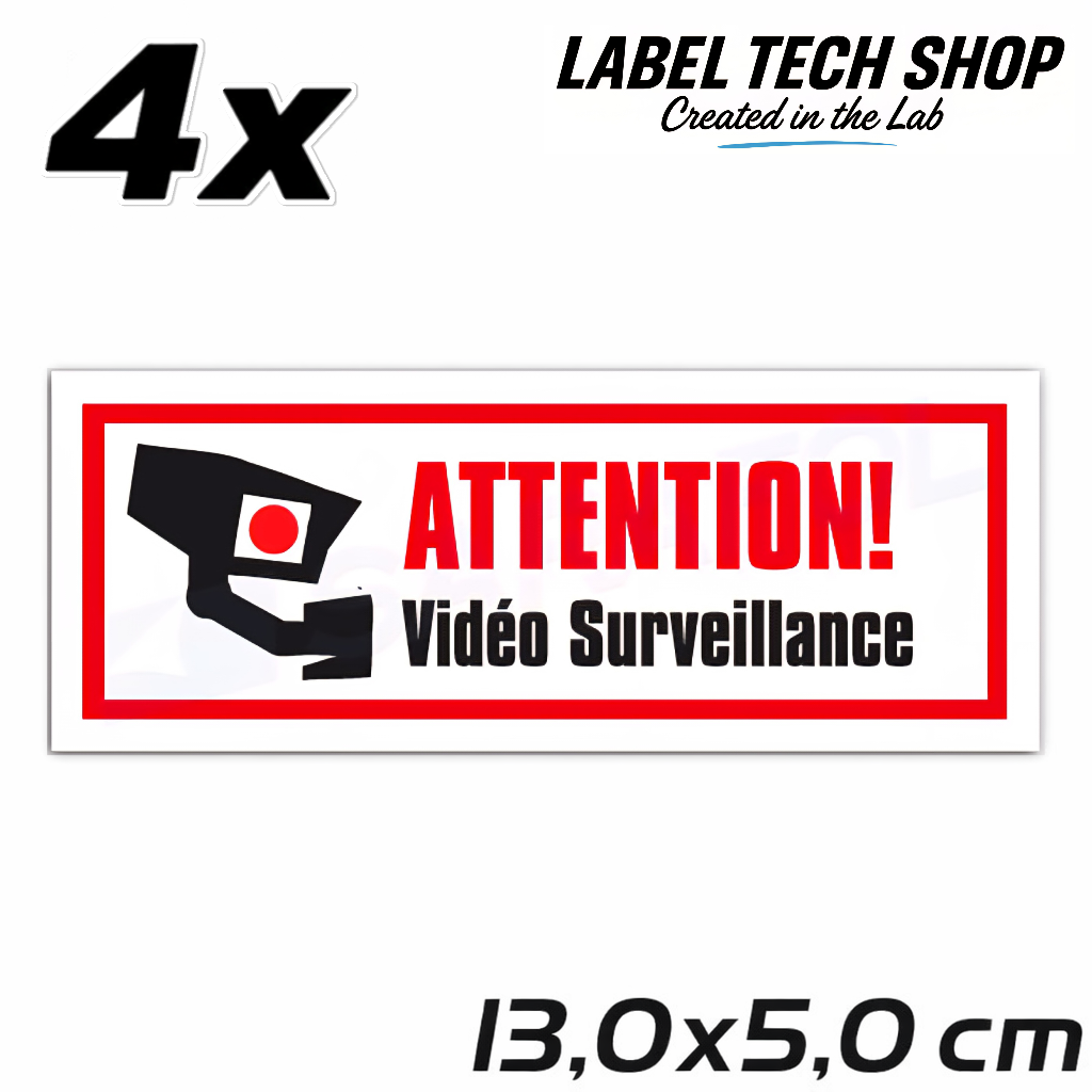 Autocollant Vidéo Surveillance – Attention Caméra Sécurité – Sticker Surveillance – 13,0 × 5,0 cm (124)