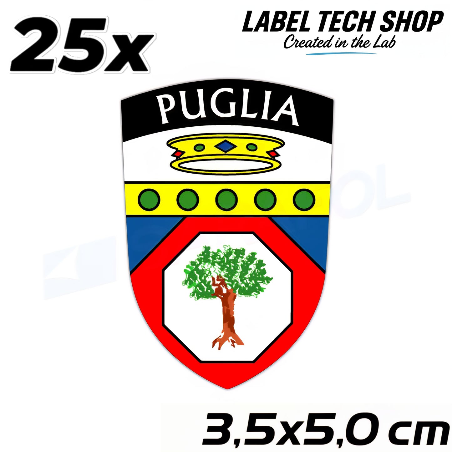 25x Apulien Aufkleber Puglia Adesivo Apulia Sticker Flagge Wappen 3,5x5,0cm (016)
