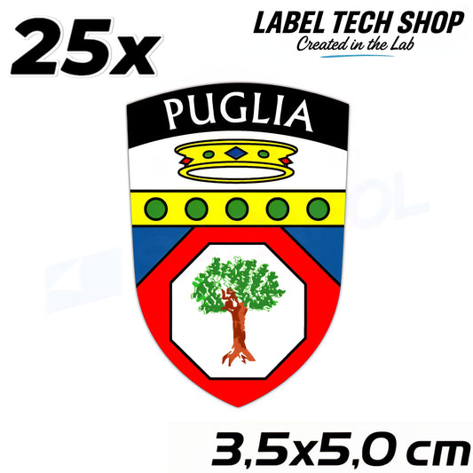 25x Apulien Aufkleber Puglia Adesivo Apulia Sticker Flagge Wappen 3,5x5,0cm (016)