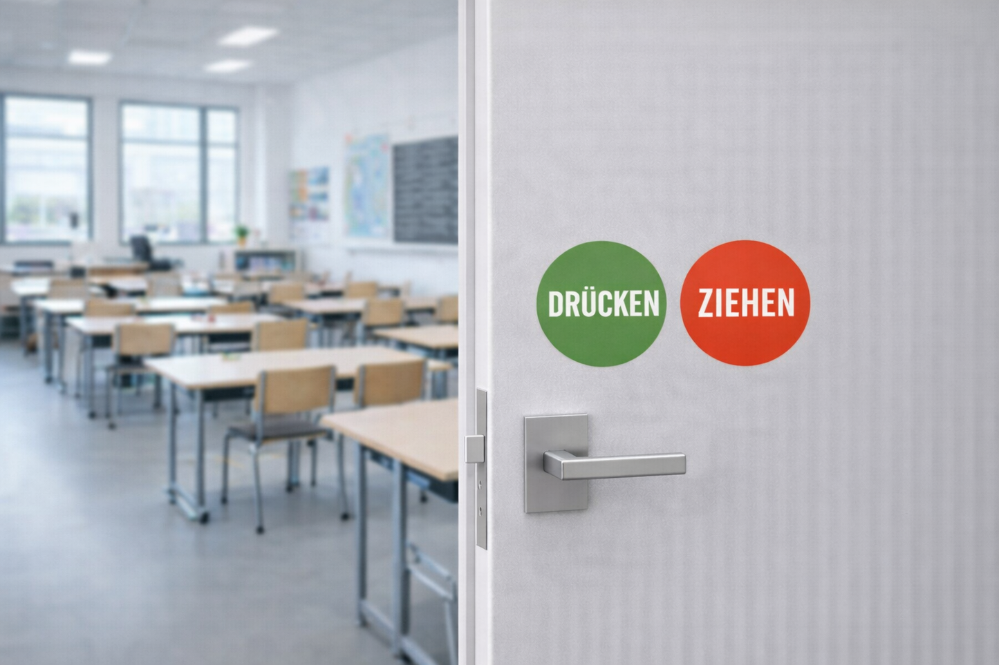 1x Drücken 1x Ziehen Aufkleber 6,0 cm Ø Sticker Hinweiszeichen Gebotszeichen Schild Außenbereich Innenbereich 119
