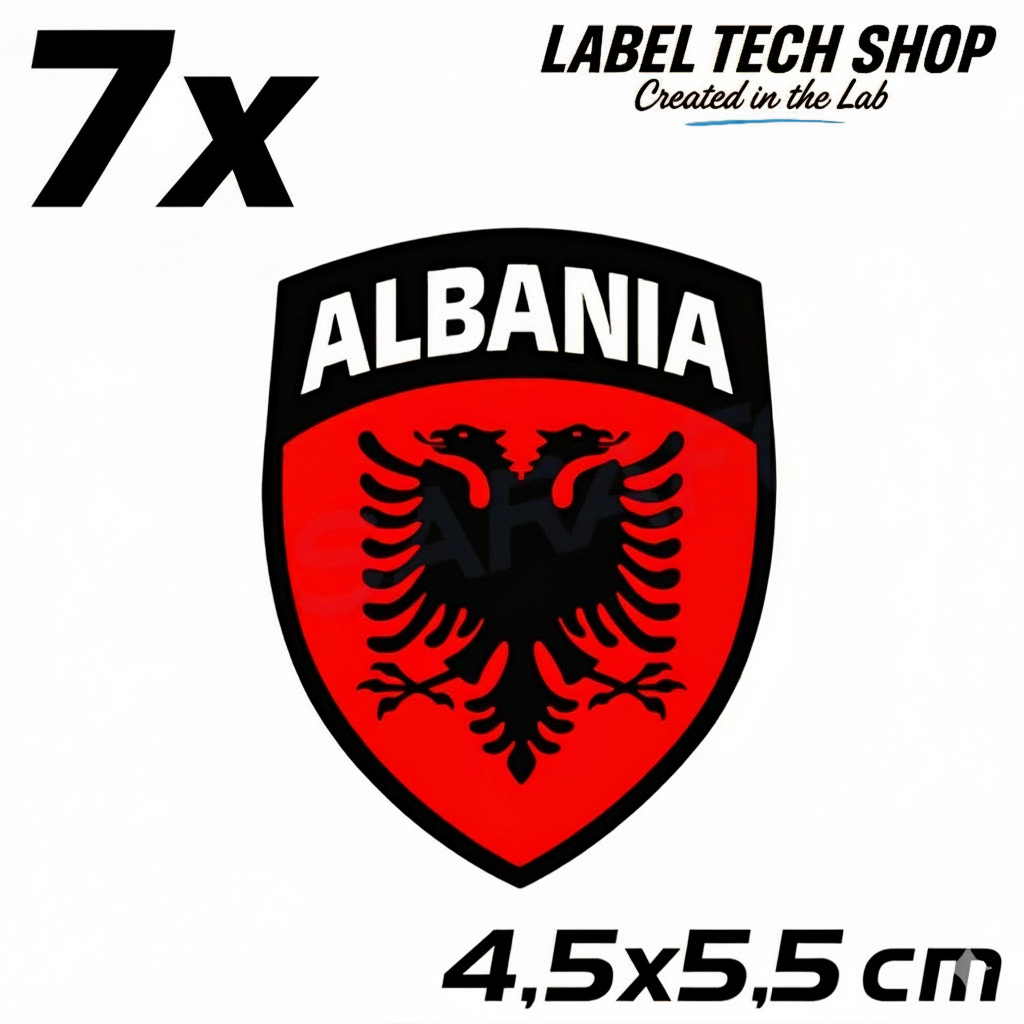7x Albanien Aufkleber Shqipëria Shqiponja  – Albania Flagge Emblem Wappen Sticker 4,5x5,5cm (100)