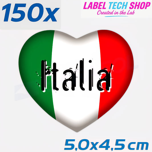 150x Italia/Italien Aufkleber Herz 5×4,5cm Flagge Italien Adesivo Cuore Sticker 060