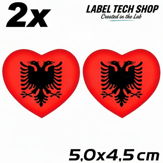 2x Albania Shqiponja Herz Sticker – Albanien Flagge Heart Aufkleber 4,5x5,5cm (005)