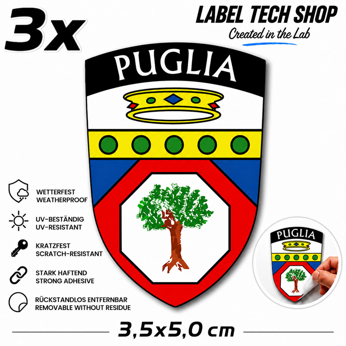 Apulien Puglia Pugliese Aufkleber Adesivo Sticker Bari Foggia Flagge Wappen Emblem Auto Helm 3,5x5,5cm NR.012