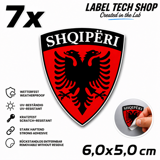7x Albania Shqiponja Wappen Sticker – Albanien Flagge Emblem Aufkleber 6,0x5,0cm (004)