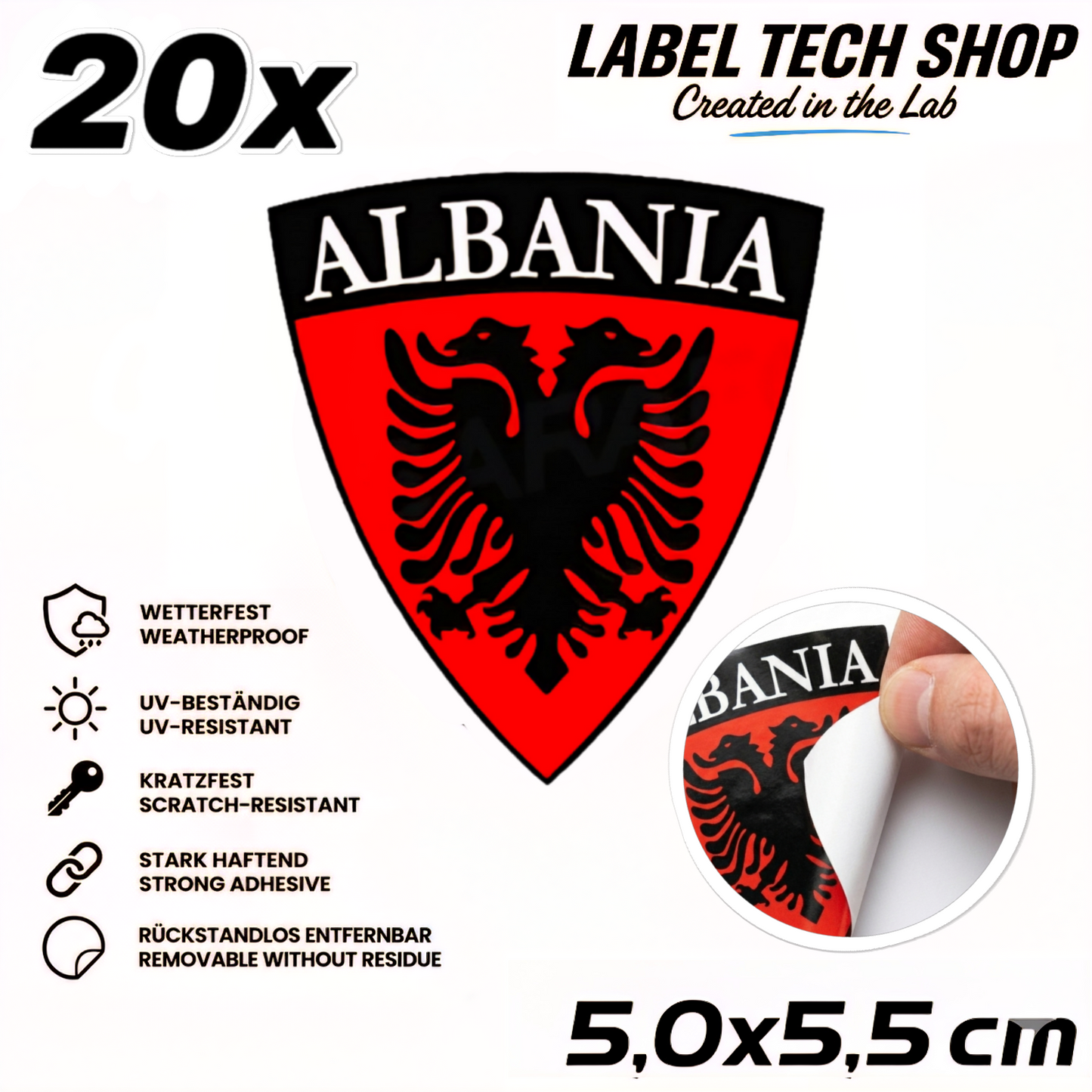 🇦🇱 Albanien Aufkleber Albania Sticker Shqiperia Adler Wappen Emblem Auto Helm 5,0x5,5cm NR.004