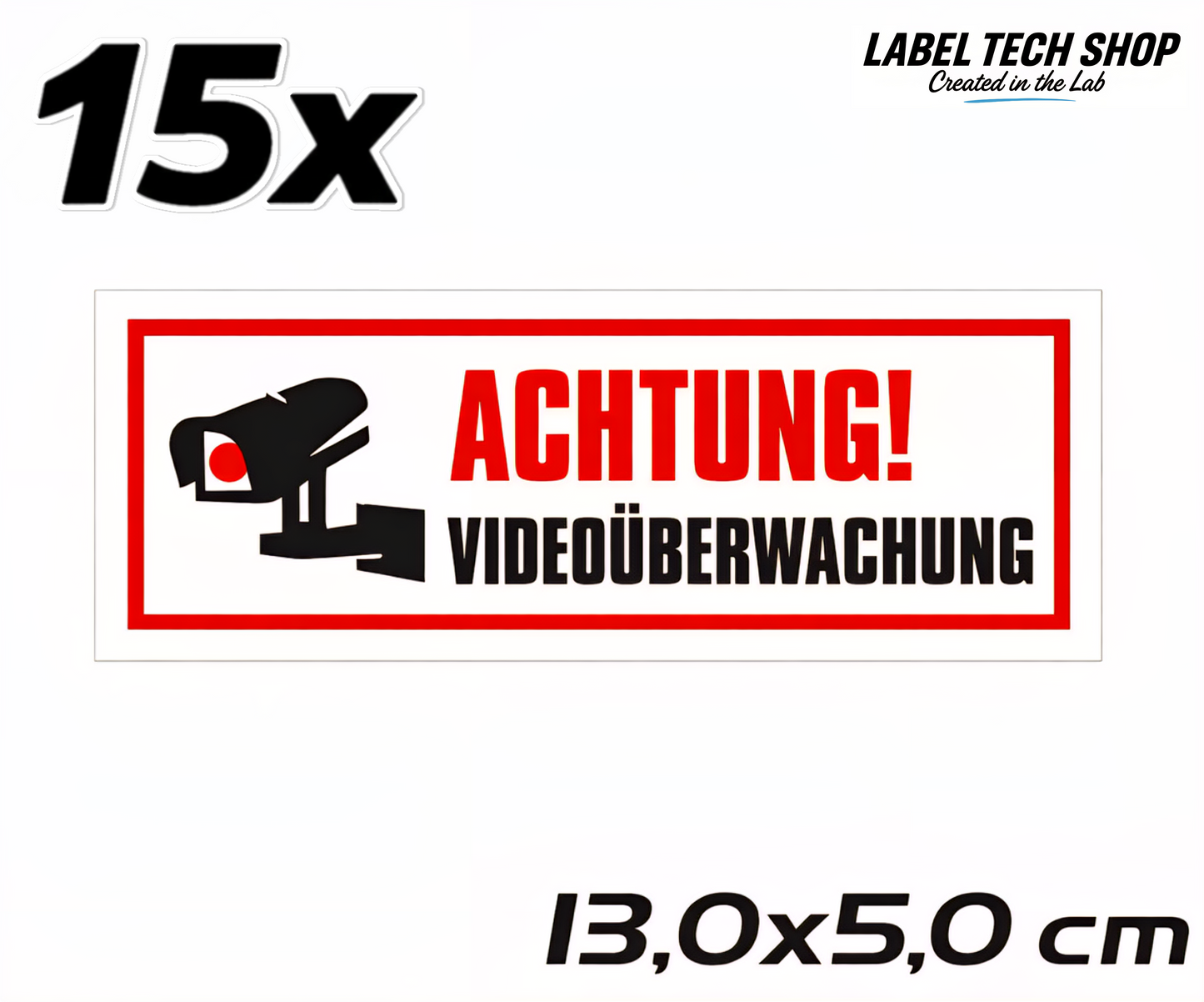 Achtung Videoüberwachung Kamera Aufkleber 13×5cm Hinweiszeichen für Innen&Außen 123