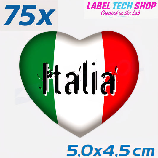 75x Italia/Italien Aufkleber Herz 5×4,5cm Flagge Italien Adesivo Cuore Sticker 060