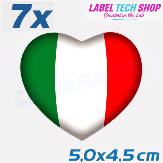 7x Italia/Italien Aufkleber Herz 5×4,5cm Flagge Italien Adesivo Cuore Sticker 046