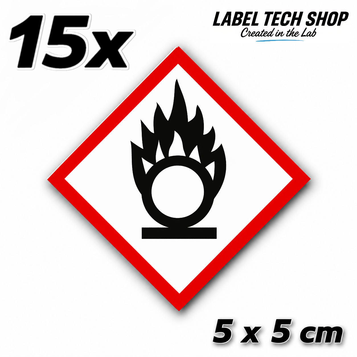 GHS03 Brandfördernd Aufkleber Oxidizing Hazard Sticker Gefahrstoffsymbol Gefahrgut Chemie Labor Kennzeichen nach CLP / GHS Arbeitssicherheit