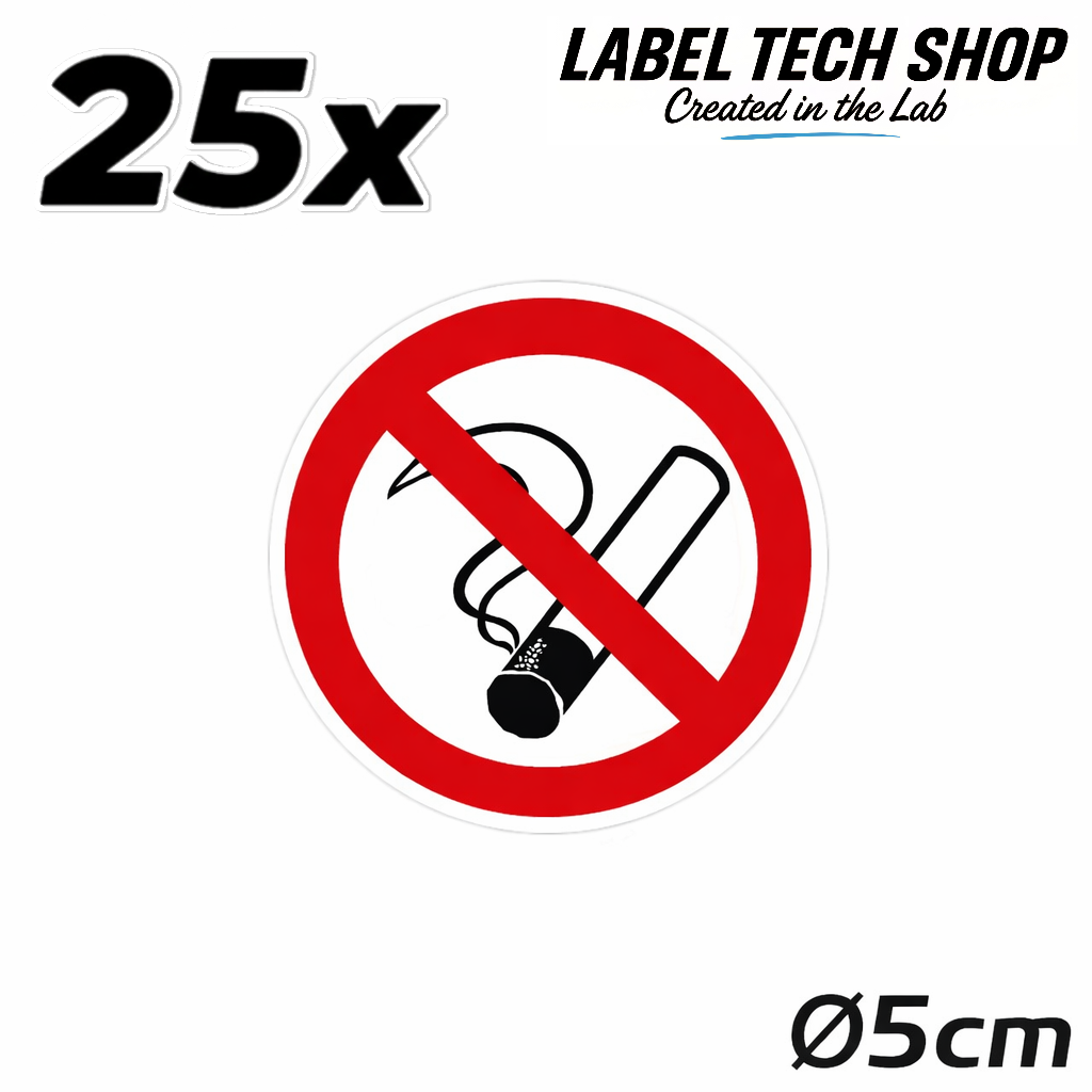 Rauchen verboten Aufkleber Ø5 cm – No Smoking Sticker – No Fumar Hinweiszeichen Innen & Außen – Verbotsschild (126)