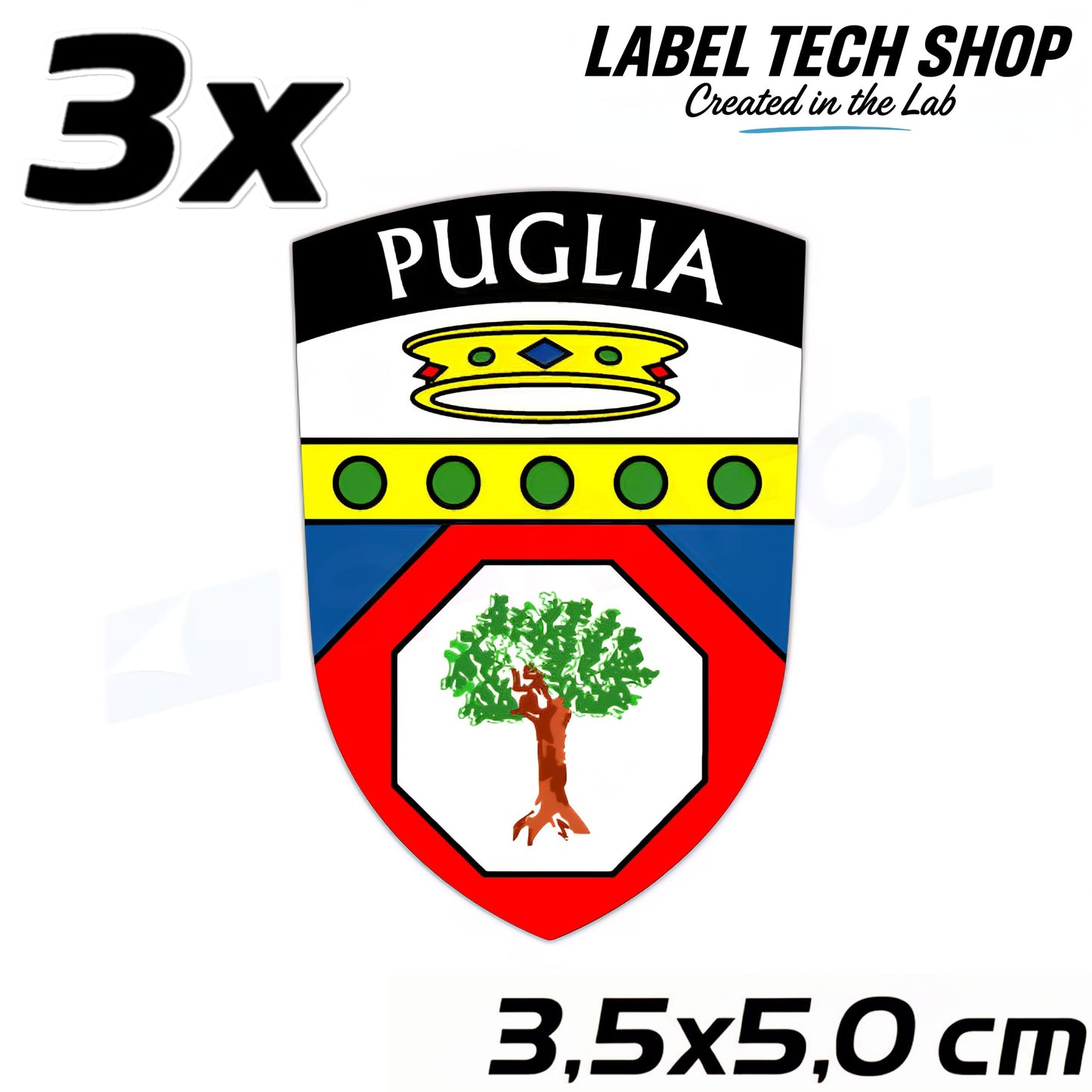 3x Apulien Aufkleber Puglia Adesivo Apulia Sticker Flagge Wappen 3,5x5,0cm (016)