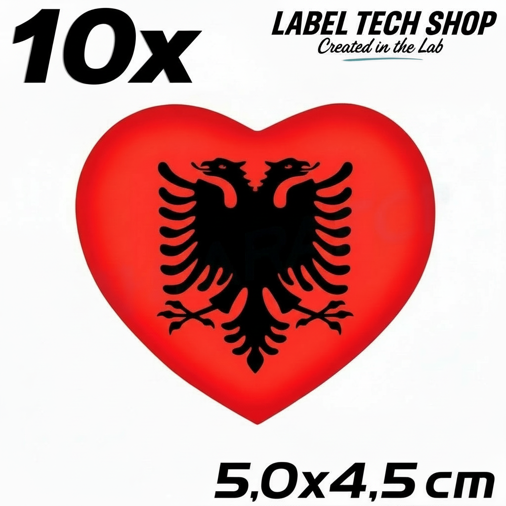10x Albania Shqiponja Herz Sticker – Albanien Flagge Heart Aufkleber 4,5x5,5cm (005)