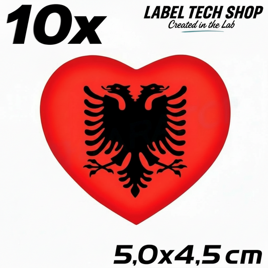 10x Albania Shqiponja Herz Sticker – Albanien Flagge Heart Aufkleber 4,5x5,5cm (005)