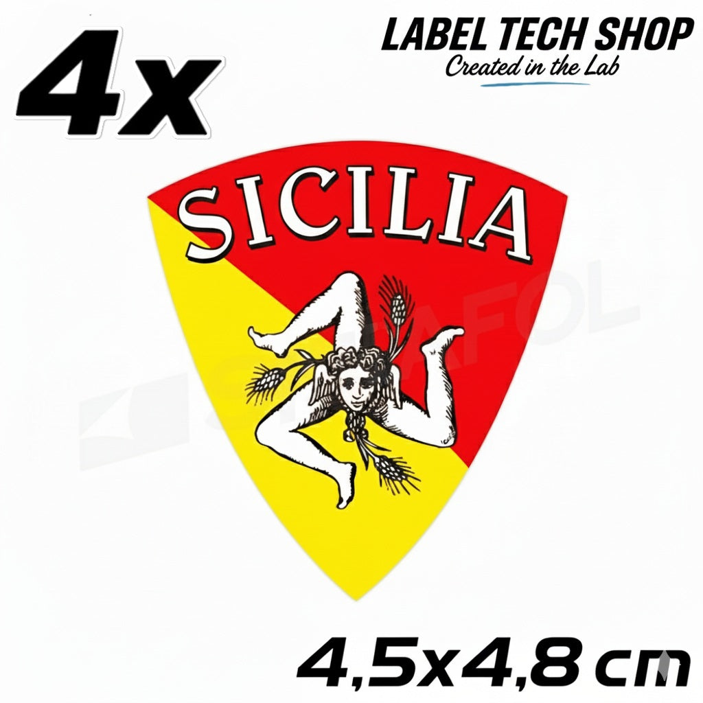 4x Sizilien Aufkleber – Sicilia Sicily Flagge Wappen Sticker 4,5x4,8cm (019)