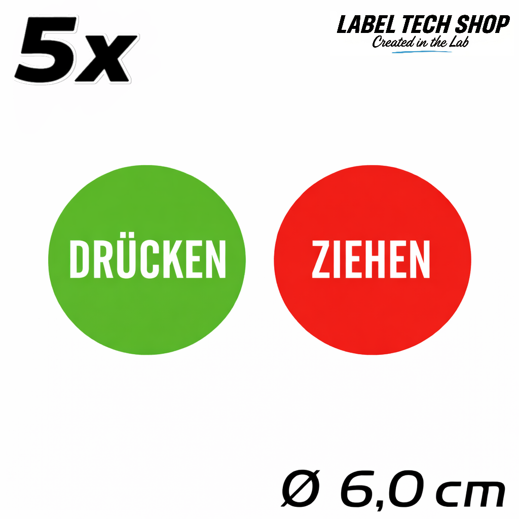 1x Drücken 1x Ziehen Aufkleber 6,0 cm Ø Sticker Hinweiszeichen Gebotszeichen Schild Außenbereich Innenbereich 119