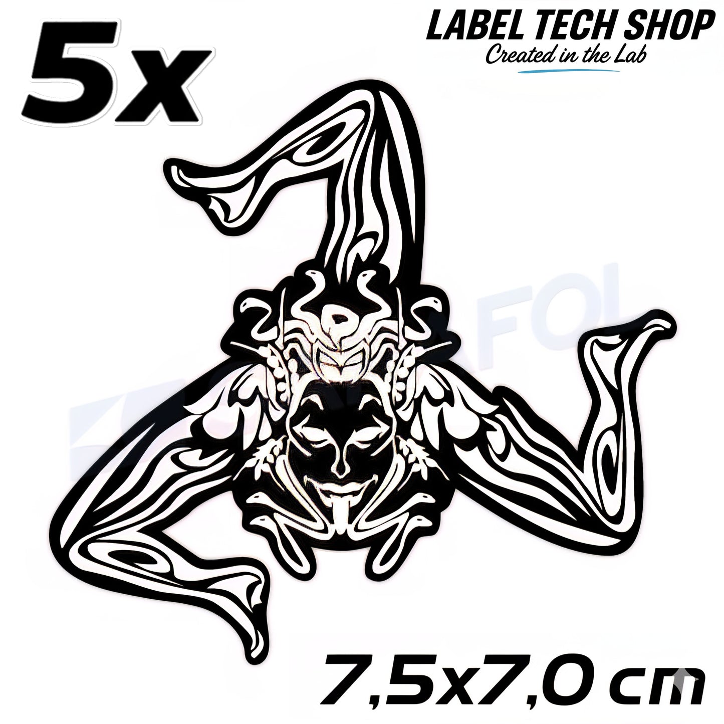 5x Sizilien Trinacria Aufkleber White Black – Sicilia Sicily Sticker 7,5x7,0cm (026)
