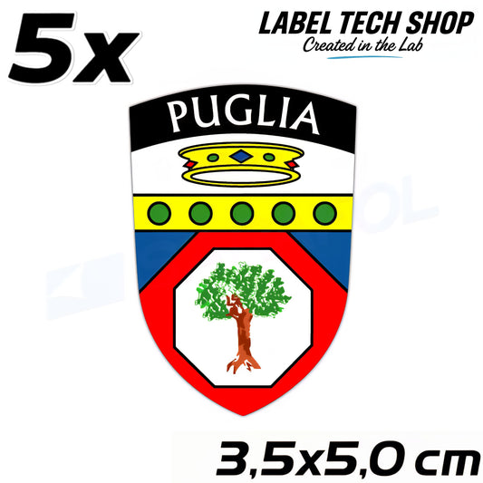5x Apulien Aufkleber Puglia Adesivo Apulia Sticker Flagge Wappen 3,5x5,0cm (016)