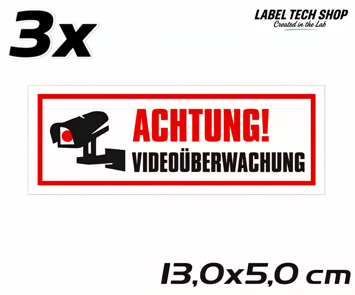 Achtung Videoüberwachung Kamera Aufkleber 13×5cm Hinweiszeichen für Innen&Außen 123