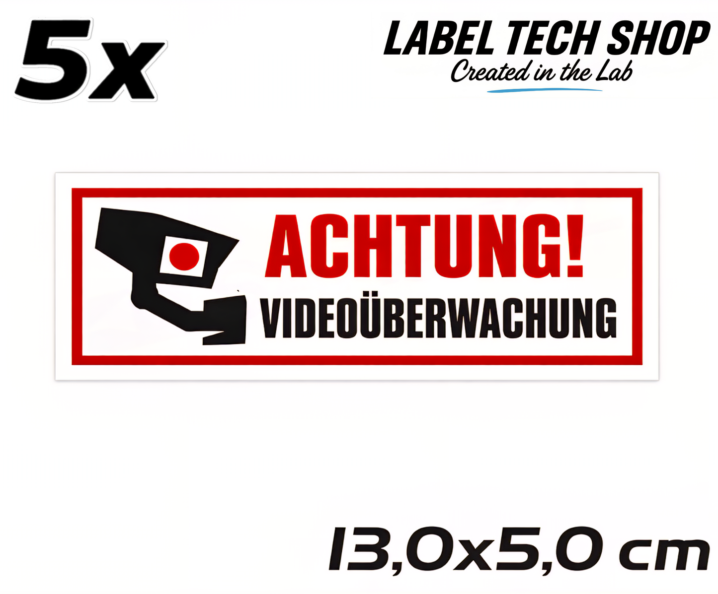 Kamera Aufkleber Achtung Videoüberwachung 13×5cm Hinweiszeichen für Innen&Außen 122