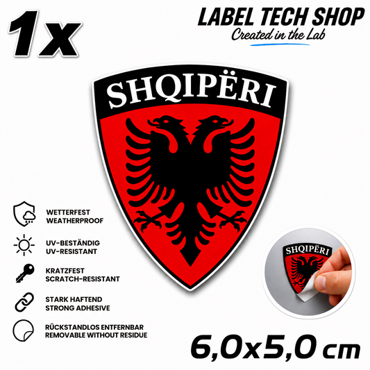 1x Albania Shqiponja Wappen Sticker – Albanien Flagge Emblem Aufkleber 6,0x5,0cm (004)
