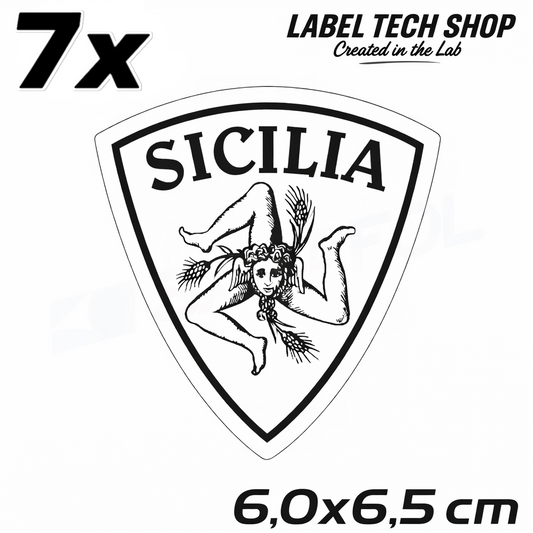 7x Sizilien Aufkleber, Sicilia Sicily Flag Wappen Sticker Black,White 6,0x6,5cm (063)