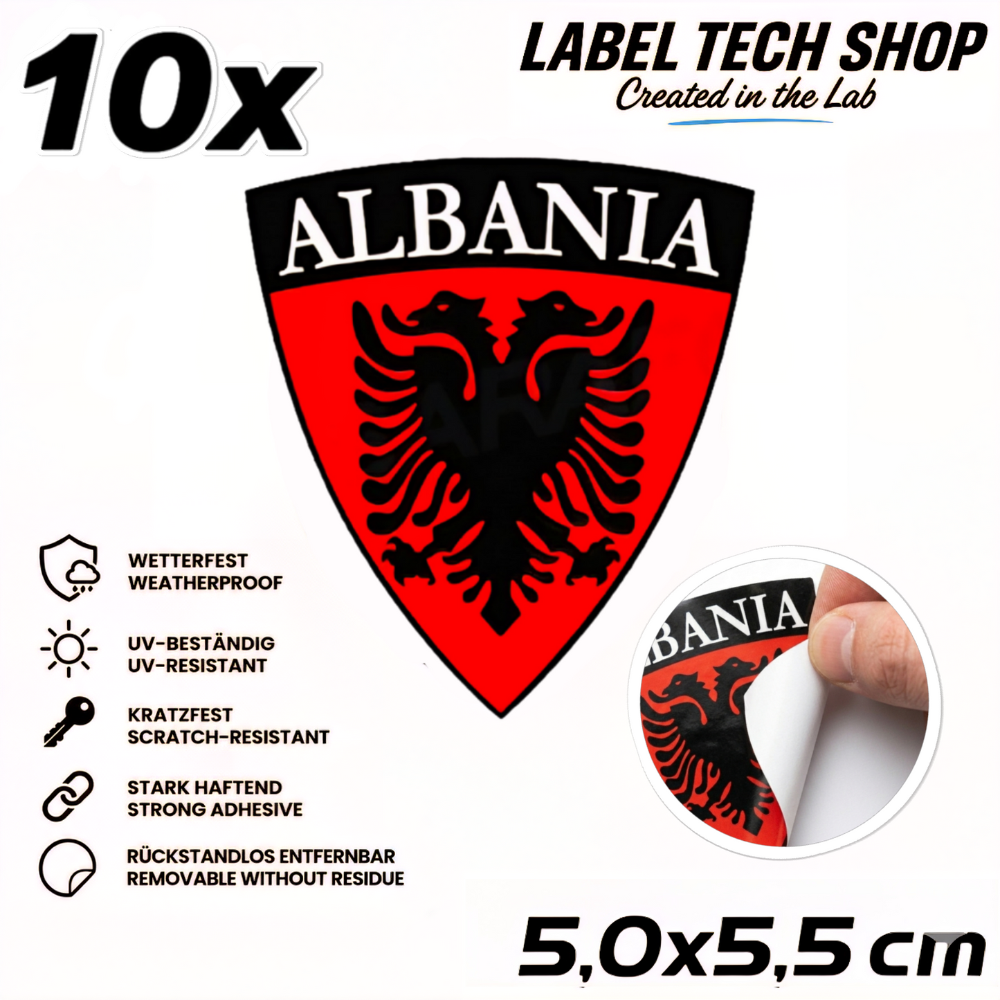 🇦🇱 Albanien Aufkleber Albania Sticker Shqiperia Adler Wappen Emblem Auto Helm 5,0x5,5cm NR.004
