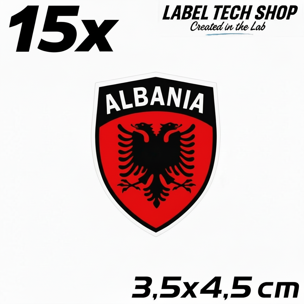 15x Albanien Aufkleber Klein Shqipëria Shqiponja  – Albania Flagge Emblem Wappen Sticker 3,5x4,5cm (108)