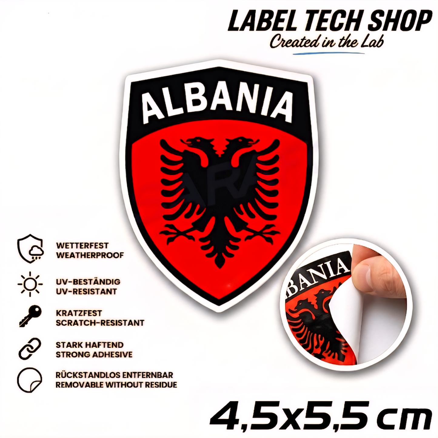 🇦🇱 Albanien Aufkleber Albania Sticker Shqiperia Adler Wappen Emblem Auto Helm 4,5x5,5cm NR.105