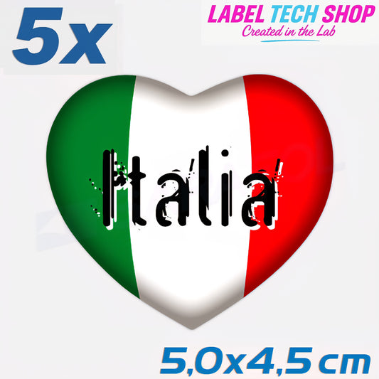5x Italia/Italien Aufkleber Herz 5×4,5cm Flagge Italien Adesivo Cuore Sticker 060
