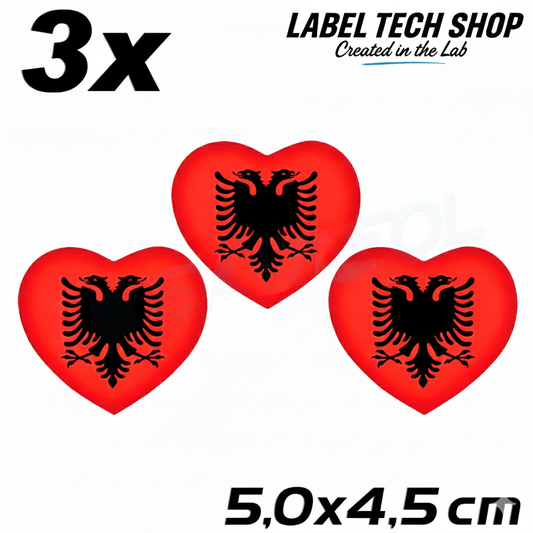 3x Albania Shqiponja Herz Sticker – Albanien Flagge Heart Aufkleber 4,5x5,5cm (005)