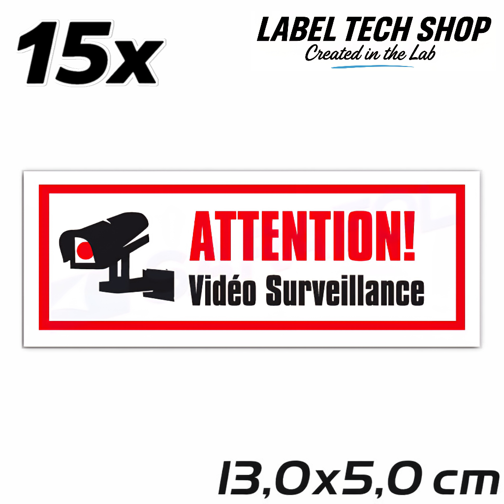 Autocollant Vidéo Surveillance – Attention Caméra Sécurité – Sticker Surveillance – 13,0 × 5,0 cm (125)