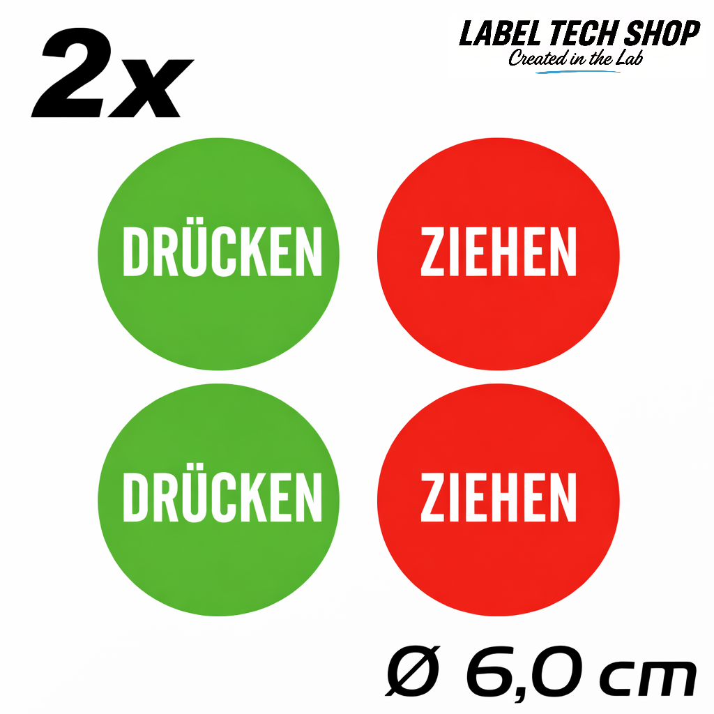 1x Drücken 1x Ziehen Aufkleber 6,0 cm Ø Sticker Hinweiszeichen Gebotszeichen Schild Außenbereich Innenbereich 119