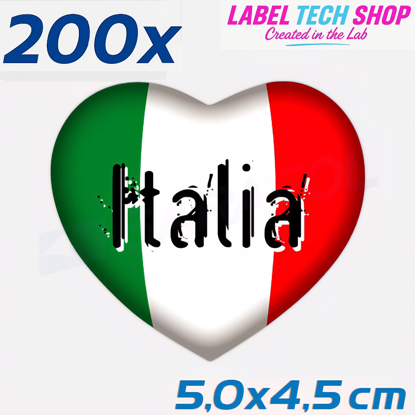 200x Italia/Italien Aufkleber Herz 5×4,5cm Flagge Italien Adesivo Cuore Sticker 060