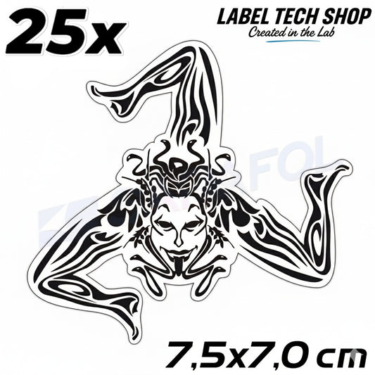 25x Sizilien Trinacria Aufkleber Transparent Schwarz – Sicilia Sticker 7,5x7,0cm (064)