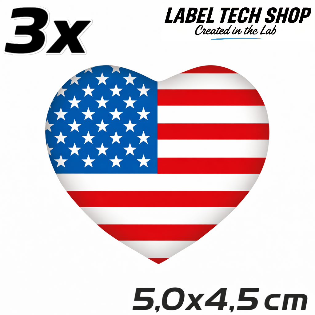 America Amerika Herz Aufkleber Sticker – USA Flag Heart Sticker – Auto Laptop Helm Geschenk – 5,0 × 4,5 cm (057)