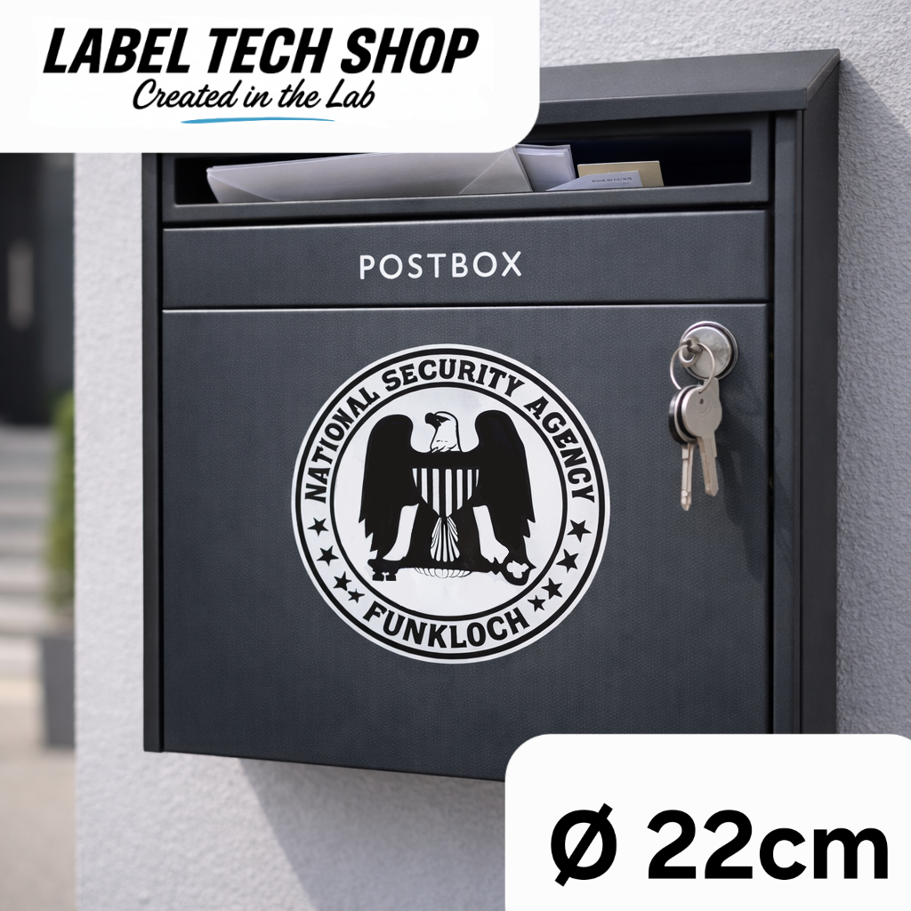 NSA Funkloch Sticker 22cm Ø – IT Humor Aufkleber für Tresor, Dokumente & Akten (128)